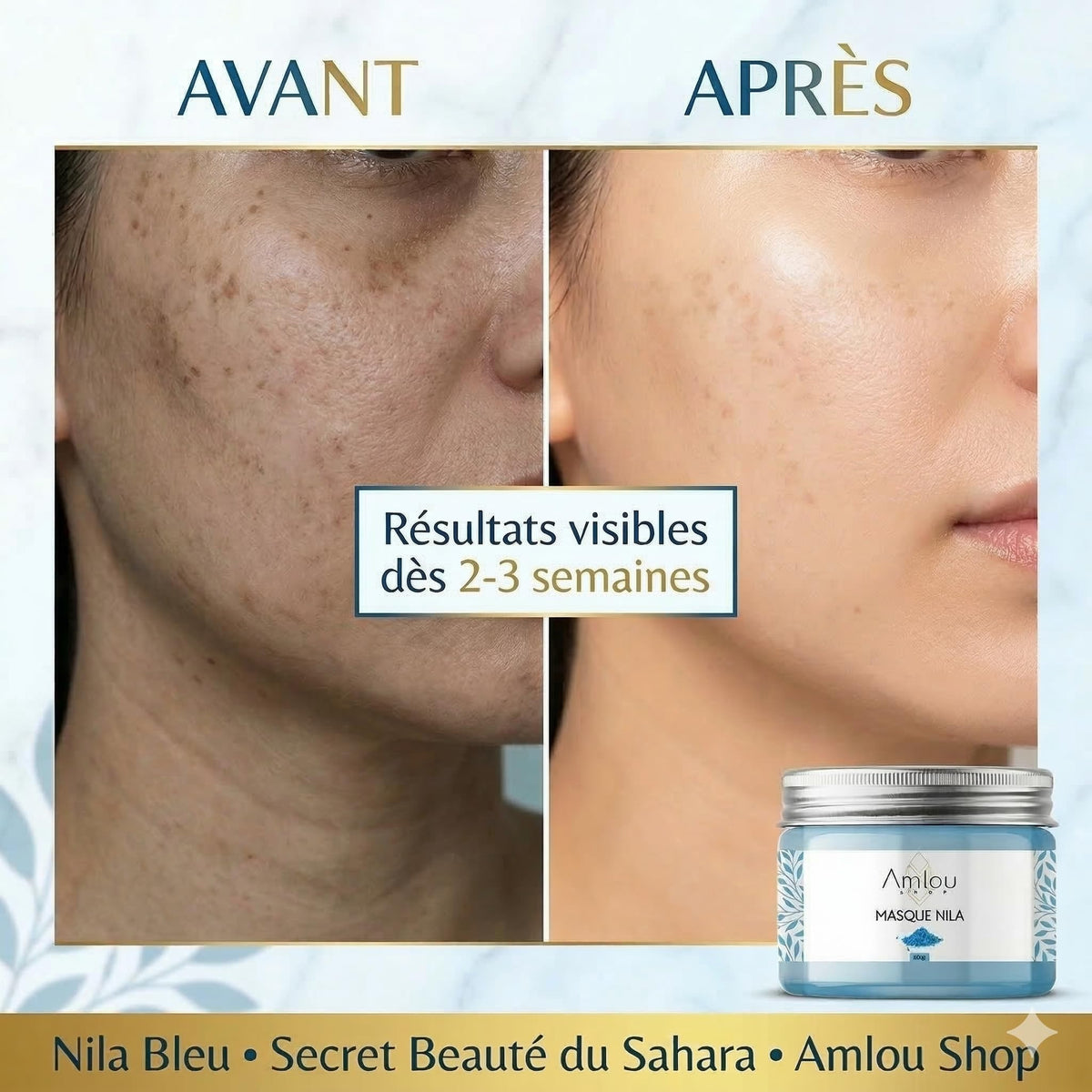 Amlou Shop Nila Face Mask, Natural Blue Clay, Skin Brightening Treatment, 200g
