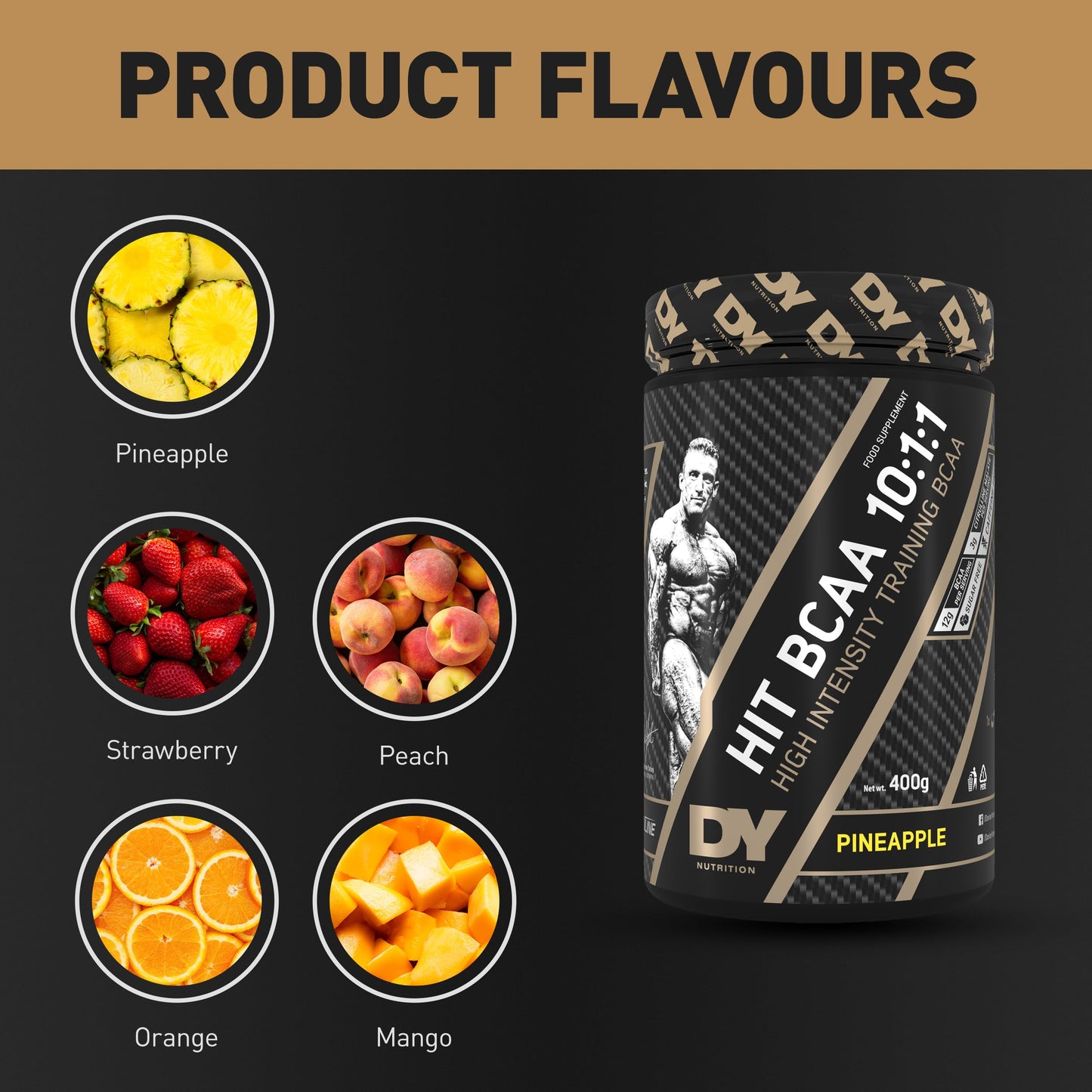 DY Nutrition HIT BCAA 10:1:1 (Pineapple) with L-Citrulline Malate, Beta Alanine + 12g of Branch Chain Amino Acids 400g Powder, 20 Servings - Optimal Pump & Performance | Non Stim Pre & Intra Workout