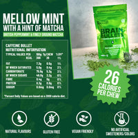 Caffeine Bullet 160mg L-Theanine + 80mg Caffeine Chews – Mint Matcha Flavour, Increases Productivity, Mental Clarity, Alertness | 2 Pack - 8 Servings | Brain Bullet | Energy Gum & Focus Supplement Upgrade