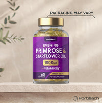 Horbäach Evening Primrose and Starflower Oil Capsules 1000mg | with Vitamin B6 | 60 Softgels | Rich Source of Omega 6 GLA & 9 Oleic Fatty Acids | by Horbaach