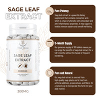 Sage Leaf Extract 3000MG - 5 Month Supply - 150 Vegan Tablets - Sage Leaf Extract Rosmarinic Acid High Strength Sage Extract