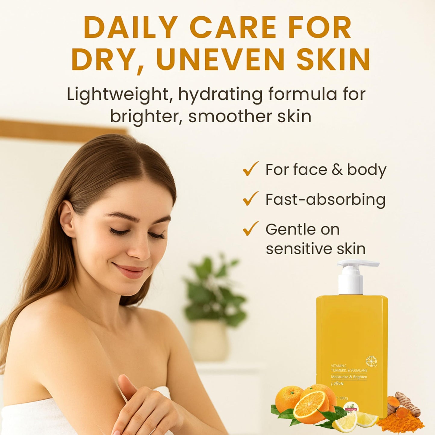 Prosperina Turmeric and Vitamin C Body Lotion | Firming, Brightening,Hydrating & Anti-Aging | Targets Uneven Skin Tone, Age Spots & Sun Damage – For Dry, Dull Skin | 300ml