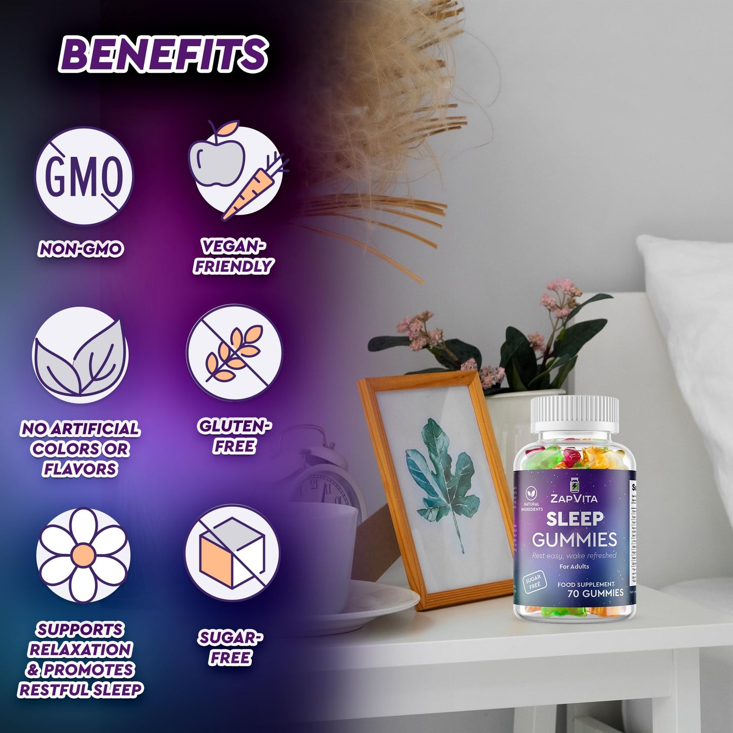 ZAPVITA Sleeping Aid for Adults – 70 Extra Strong Natural Sleep Gummies with L-Theanine & Magnesium – Melatonin Alternative Gummy for Adult Restful Sleep & Relaxation – Night Time Support