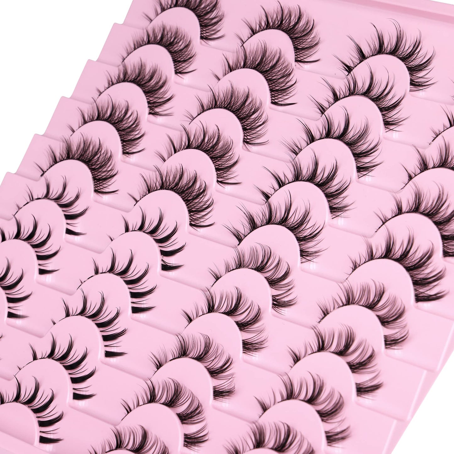 Newcally Manga Lashes Natural Look Anime False Eyelashes 20 Pairs Clear Band Individual Wispy Fake Eyelashes Strip Spiky DIY Cluster Lashes Extension C Curl Cat Eye Lashes Pack