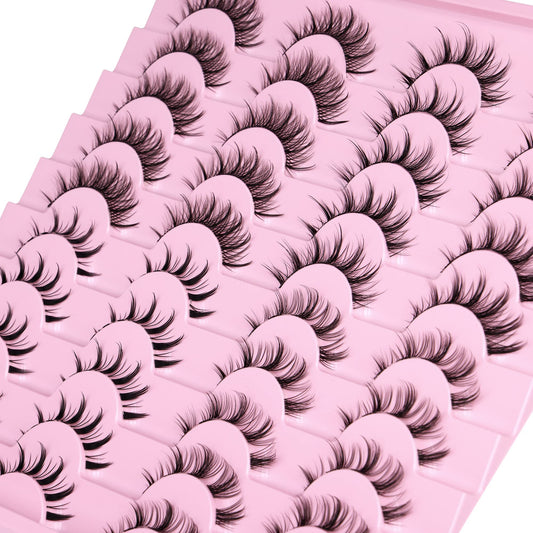 Newcally Manga Lashes Natural Look Anime False Eyelashes 20 Pairs Clear Band Individual Wispy Fake Eyelashes Strip Spiky DIY Cluster Lashes Extension C Curl Cat Eye Lashes Pack