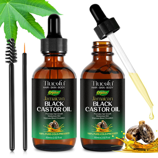 NBXINSLF 2Pack Jamaican Black Castor Oil for Hair Growth,Thicker Eyelashes & Eyebrows,Organic Castor Oil for Face,Body & Skin,100% Pure Cold Pressed Black Castor Oil,Hair Nourishing Oil