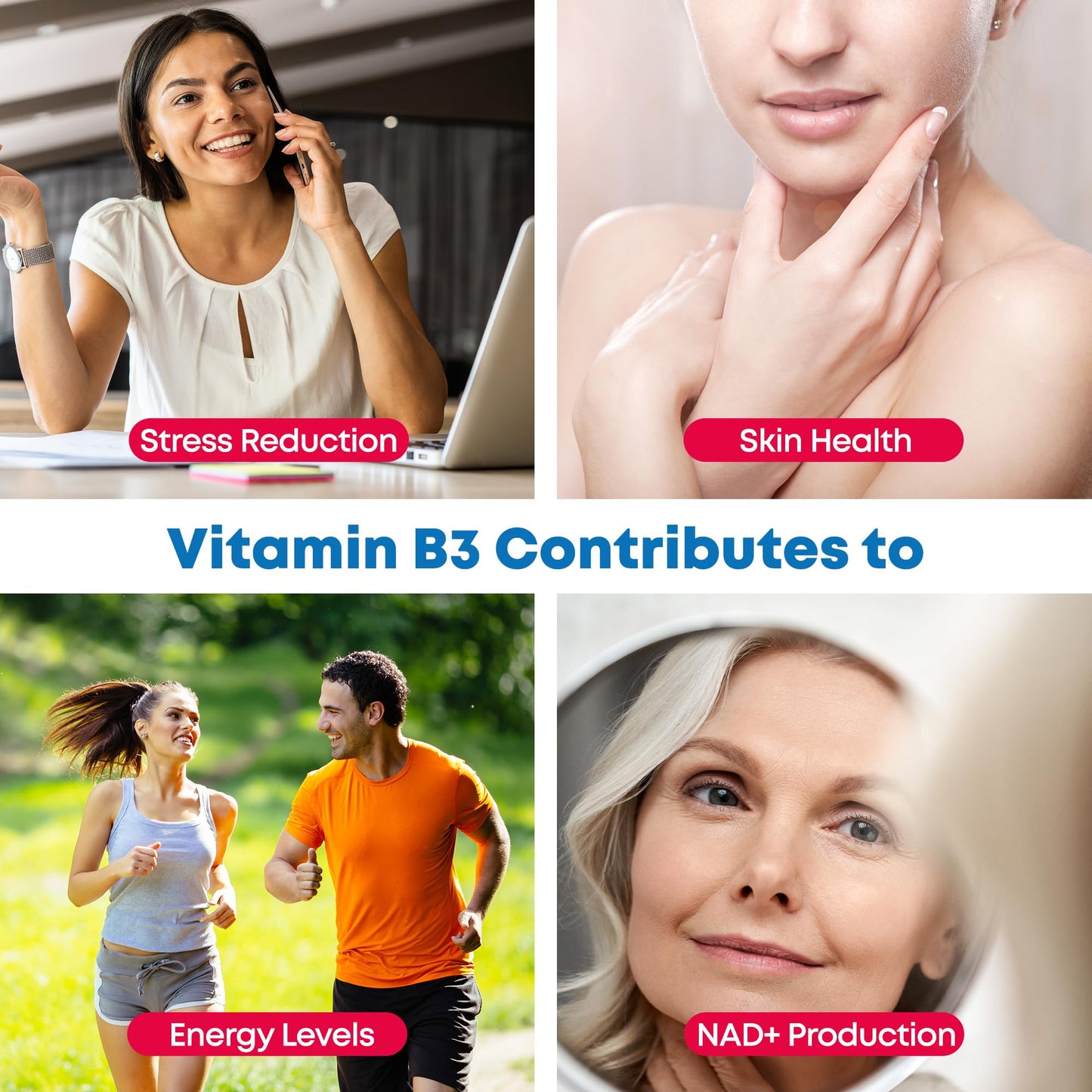 Health4All Vitamin B3 Niacin as Nicotinamide (Niacinamide) 500mg 90 Capsules, Purest, No Additives, Vegan, Gluten Free No-Flush Niacin VitB3 Capsules | Made in UK
