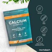 Horbäach Calcium Tablets | Calcium, Magnesium, Zinc and Vitamin D | High Strength Complex | 120 Vegan Tablets | Supplement for Women & Men | Horbaach