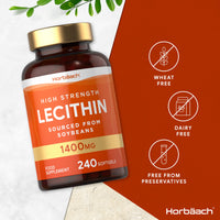 Horbäach Soy Lecithin 1400mg | 240 Softgel Capsules | High Strength Lecithin Sourced from Soy Beans | Preservative Free | by Horbaach