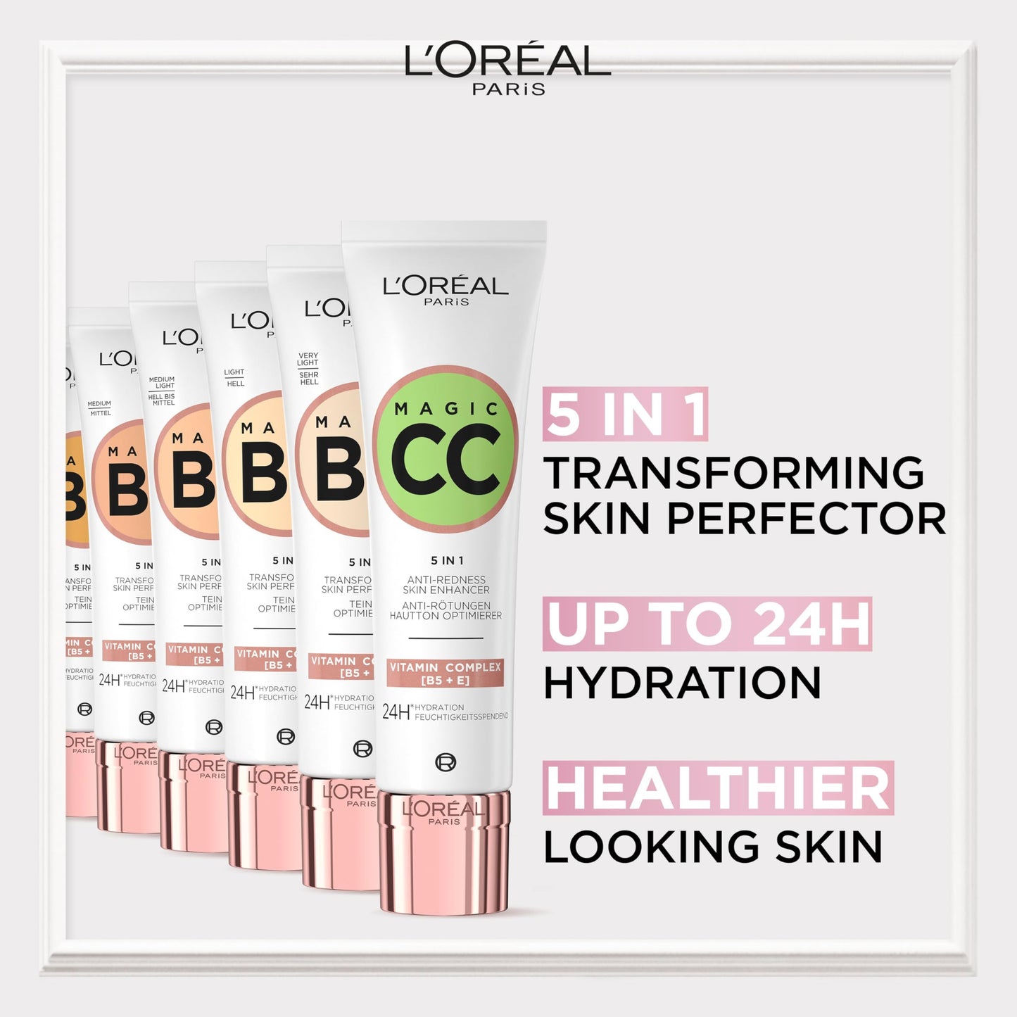 L'Oreal Paris L'Oréal Paris Magic CC Cream with SPF 11, Anti-Redness and Colour Correcting, With Vitamins B5 and E, Lightweight Hydrating Formula Adapts to Skin Tone for a Natural Glowy Finish, 30 ml