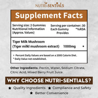 Nutri-Sentials Tiger Milk Mushroom Gummies – High-Strength Dietary Supplement for Immune Support and General Wellness, 1000mg, 60 Count