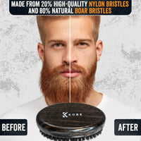 Kobe Palm Men's Military Style Boar Bristle Hair Brush/Beard Brush - Hand Sized Beard Brush for Men - Perfect for Beard Care - Works Well With Beard Oils (Dark Ash)