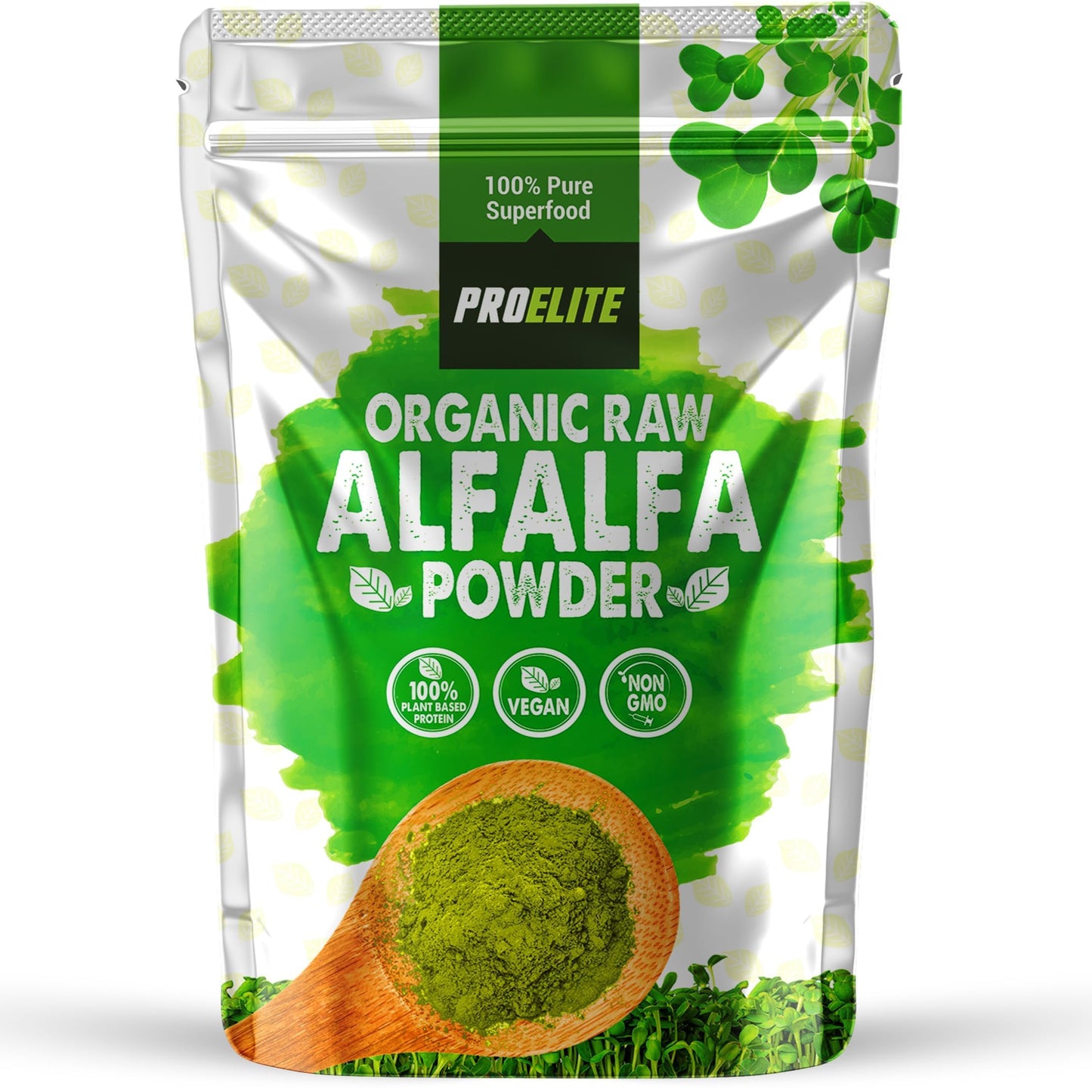 Organic Alfalfa Powder 500g Support Energy and Stress, Vegan Keto Green Superfood Supergreen Raw Natural Alfalfa Powder Juice Shots PROELITE