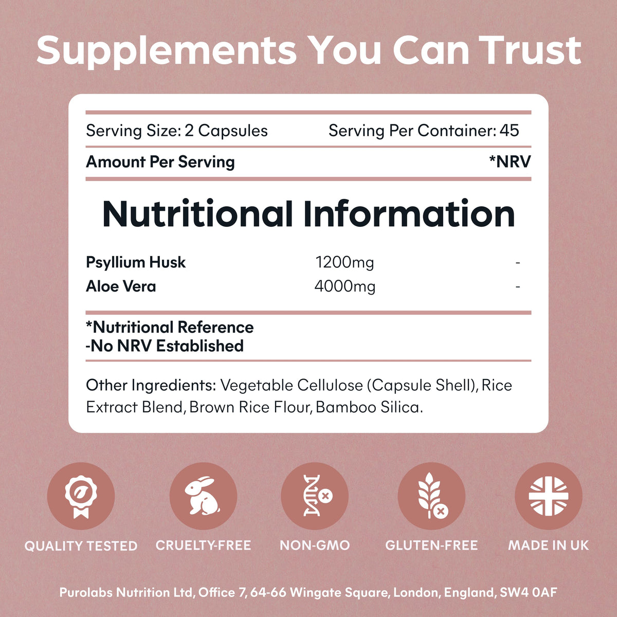 Purolabs Psyllium Husk Capsules – Organic Psyllium Husk 99.9% High Purity Fibre Supplement with Aloe Vera – Natural Digestive Support for Gut Health, Bowel Regularity & Daily Wellness – 90 Capsules