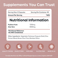 Purolabs Psyllium Husk Capsules – Organic Psyllium Husk 99.9% High Purity Fibre Supplement with Aloe Vera – Natural Digestive Support for Gut Health, Bowel Regularity & Daily Wellness – 90 Capsules