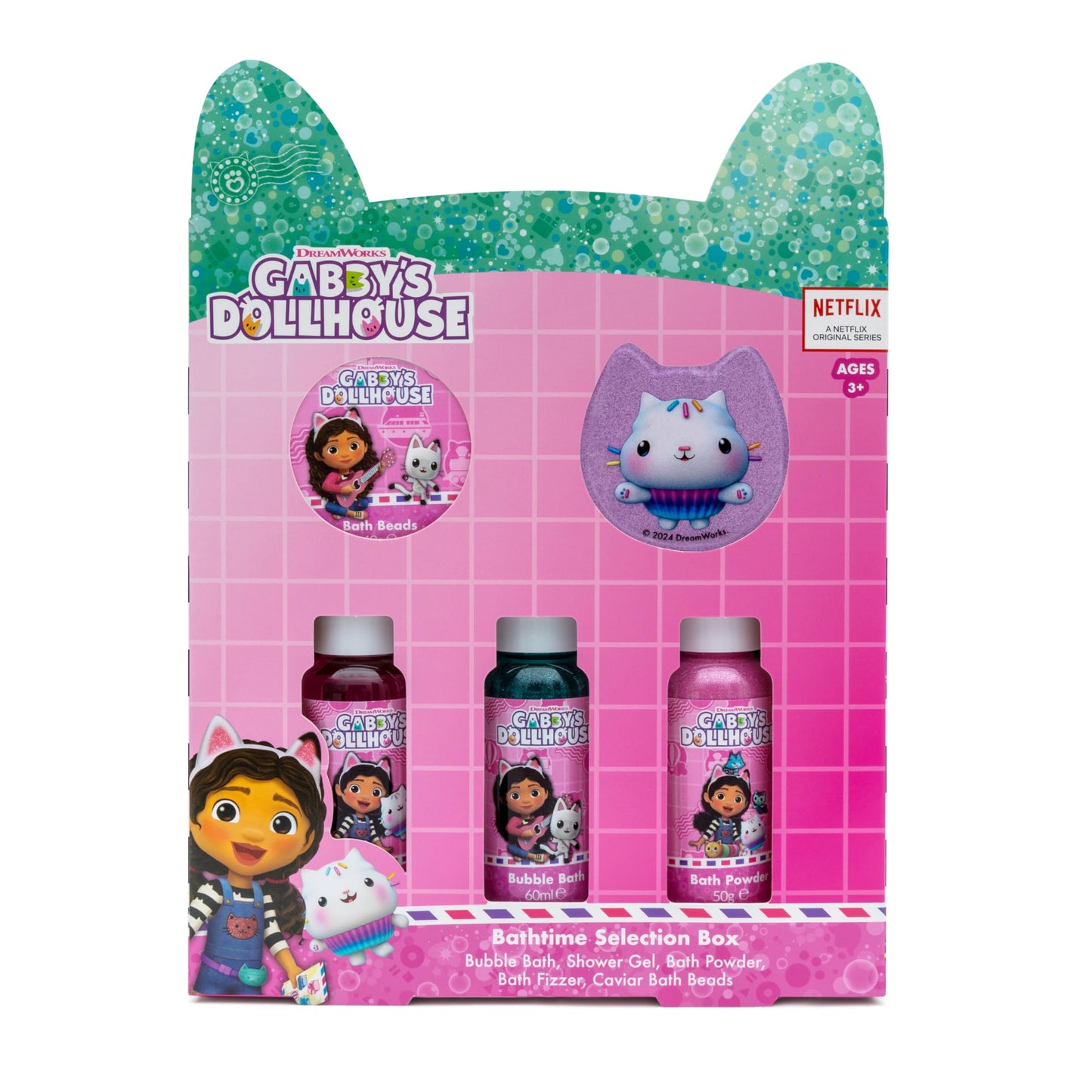 DREAMWORKS GABBY'S DOLLHOUSE Gabby's Dollhouse Children's Selection Box Gift Set – 5 Piece Bubble Bath, Shower Gel, Bath Fizzer, Bath Powder & Bath Beads Collection
