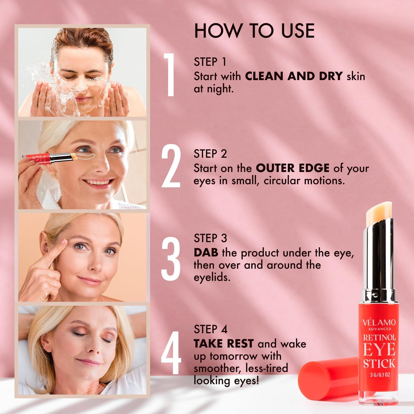 VELAMO ADVANCED Retinol Eye Balm Stick with Bakuchiol & Peptides – Under Eye Cream for Dark Circles, Puffiness, Fine Lines – Visible Results in 4–8 Weeks – Anti-Ageing & Firming for Mature Skin, 3g