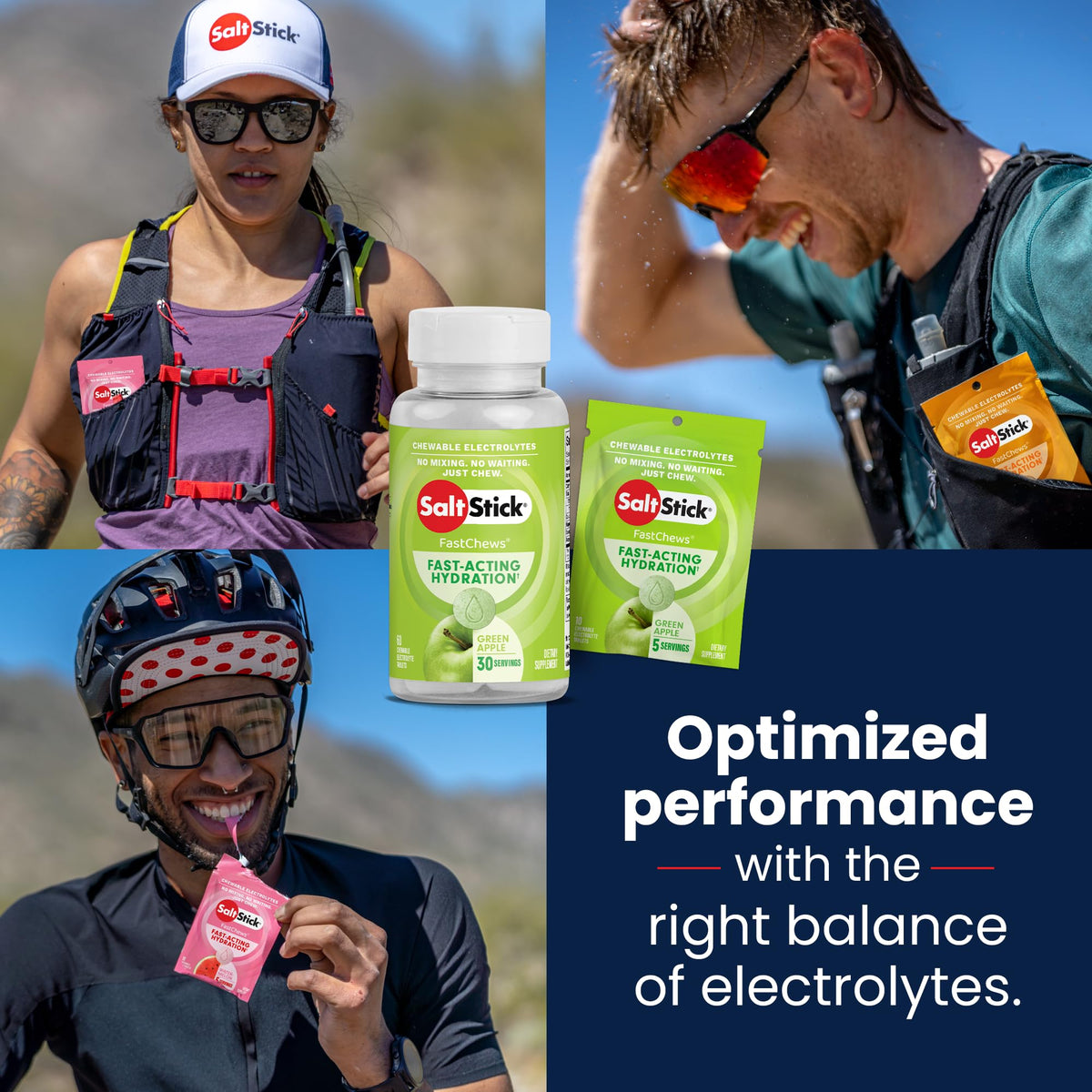 SaltStick Fastchews, Electrolyte Replacement Tablets for Rehydration, Exercise Recovery, Youth & Adult Athletes, Hiking & Sports Recovery, 1 x Packet of 10 Tablets (Green Apple)