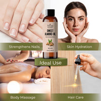 Essican Purelife, Pure Sweet Almond Oil for Hair, 100ml Cold Pressed Almond Oils for Massage, Carrier Oil for Essential Oils Mixing Ideal for Massage, Moisturising Face, Skin, Ear, Body, Cruelty-Free