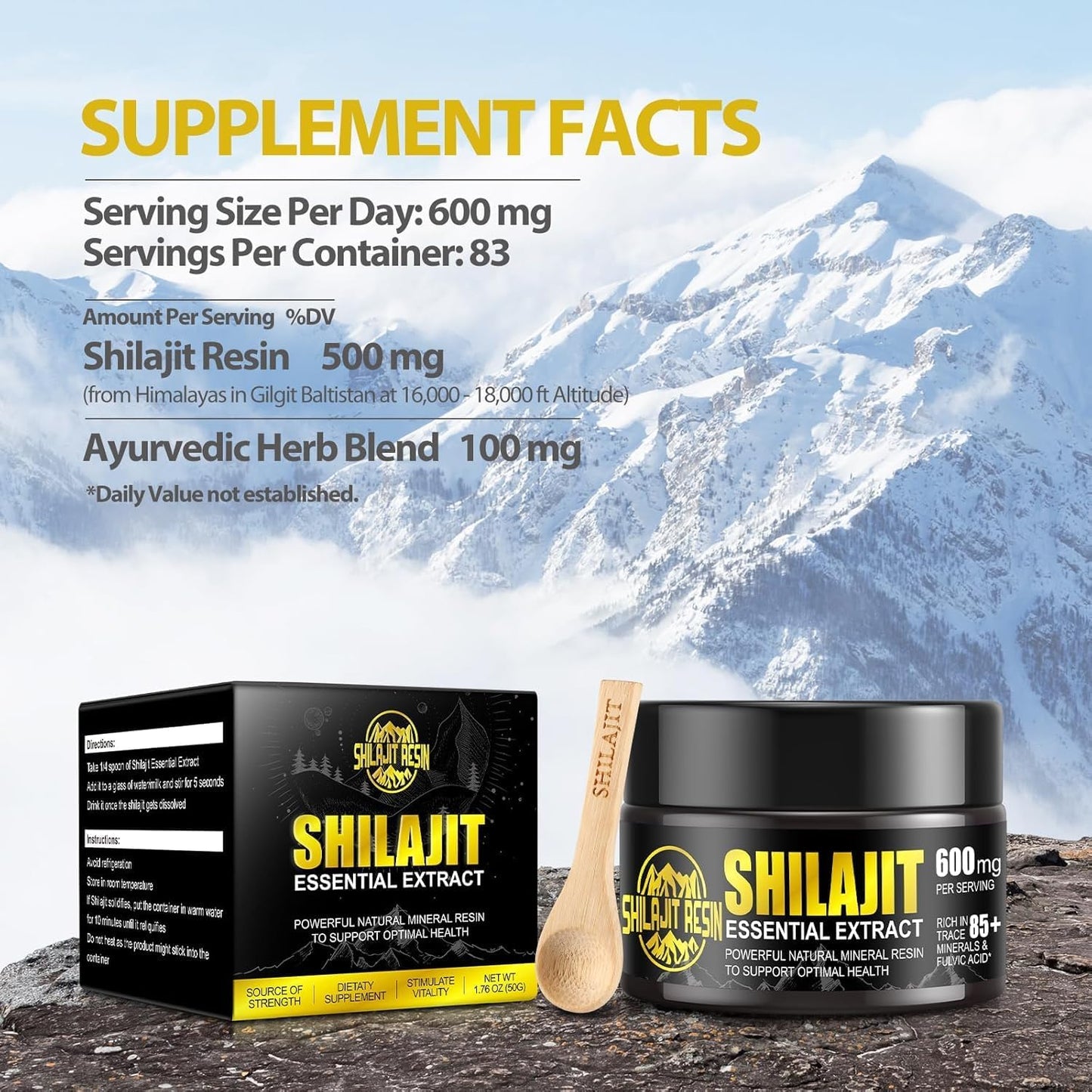 Ymoneyrat Himalayan Pure Natural Shilajit Resin 50g - 3 Months Supply, Gold Grade 100% Pure, Immune System & Vitality Booster, for Men and Women
