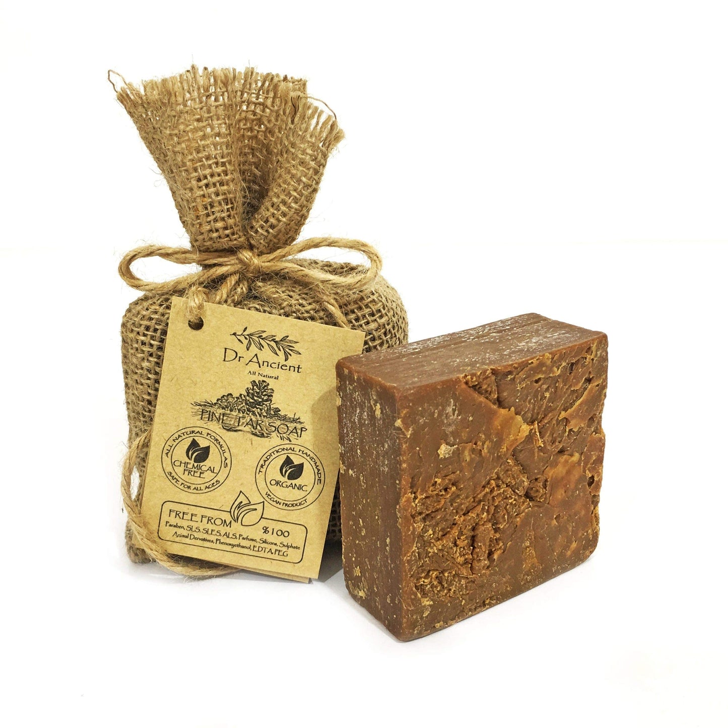 Dr.Ancient Black Soap Bar With Pine Tar Organic Natural Vegan Traditional Handmade Antique - Antibacterial, Anti-Fungal, Acne, Eczema, Itchy Skin And Cellulite - No Chemicals, Pure Natural Soaps!
