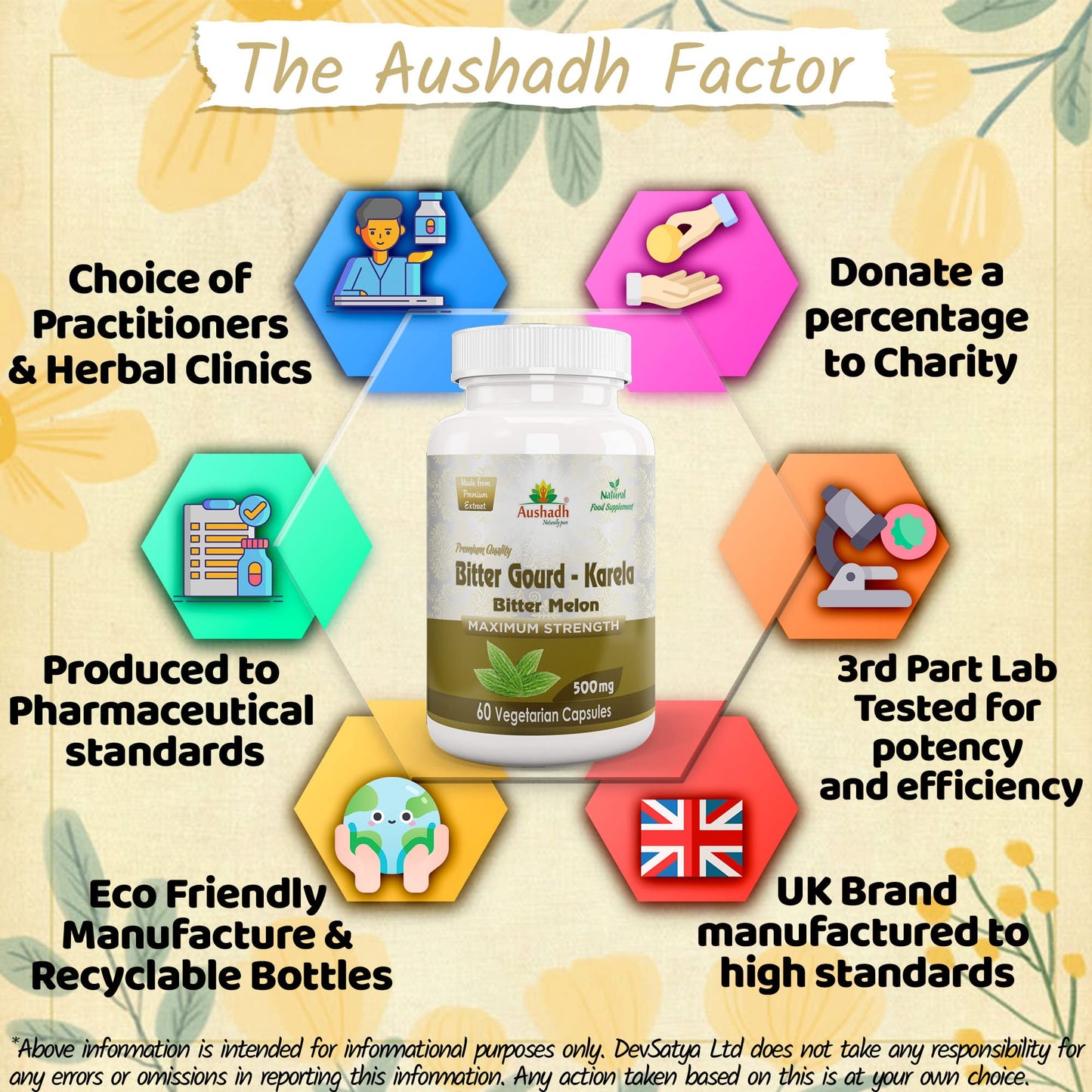 Aushadh Bitter Gourd Karela Capsules, Pure Herbal Supplement, 100% Vegetarian