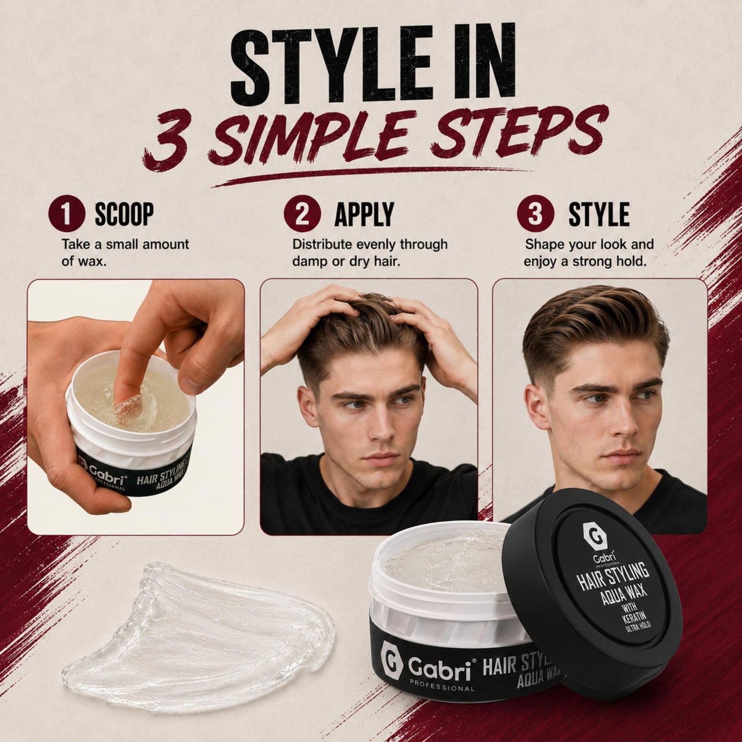 G Gabri Gabri Hair Styling Wax 150ml, Hair Gel Wax, Edge Control, Maximum Control and Long Lasting, Men & Women Hair Wax (Keratin Ultra Hold)