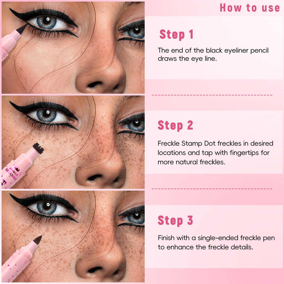 Noerrors 2PCS Freckle Stamp Pen for Natural Lifelike Faux Freckle, 2 in 1 Freckle Stamp Eyeliner and Soft Dot Spot Pen, Waterproof Long Lasting Fake Freckles Marker for Sunkissed Makeup #Light Brown