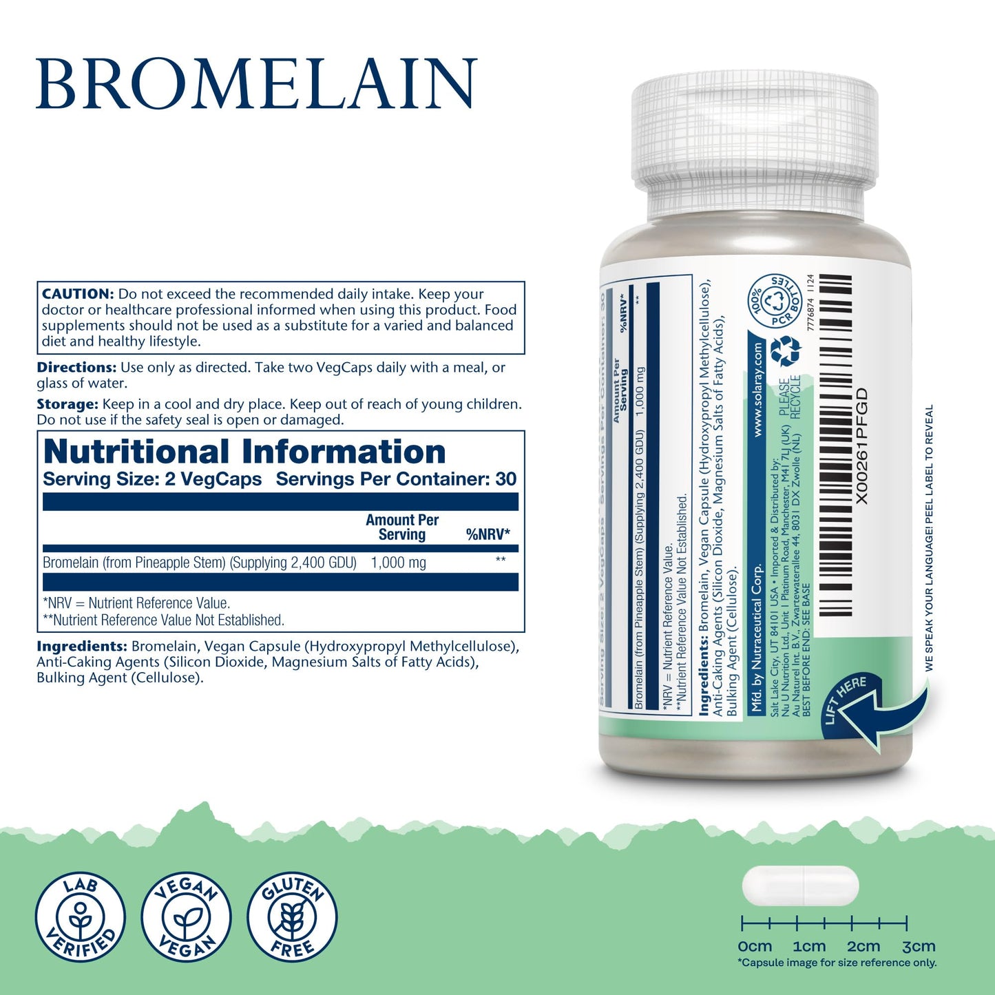 SOLARAY Bromelain Supplement 1000mg 2500 GDU/g - 60 High Strength Vegan Capsules - Enzyme Nutritional Supplements - Naturally Derived Enzyme from Pineapple - Non GMO & Lab Verified - Solaray