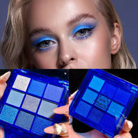 GEEWHILE Blue Eyeshadow Palette, Matte Glitter Eye shadow Makeup, 9 Colours Navy Blue Highly Pigmented Shimmer Eye Shadow Make-Up Palette, Long Lasting Waterproof Royal Blue Eyeshadow Makeup