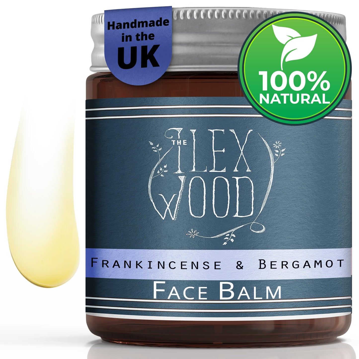 The Ilex Wood - Frankincense and Bergamot Face Balm - 100% Natural, Handmade, Vegan, Moisturising, Anti Ageing, Wrinkle and Line Reducing Ingredients, Cruelty & Plastic Free, Palm Oil Free. 60ml