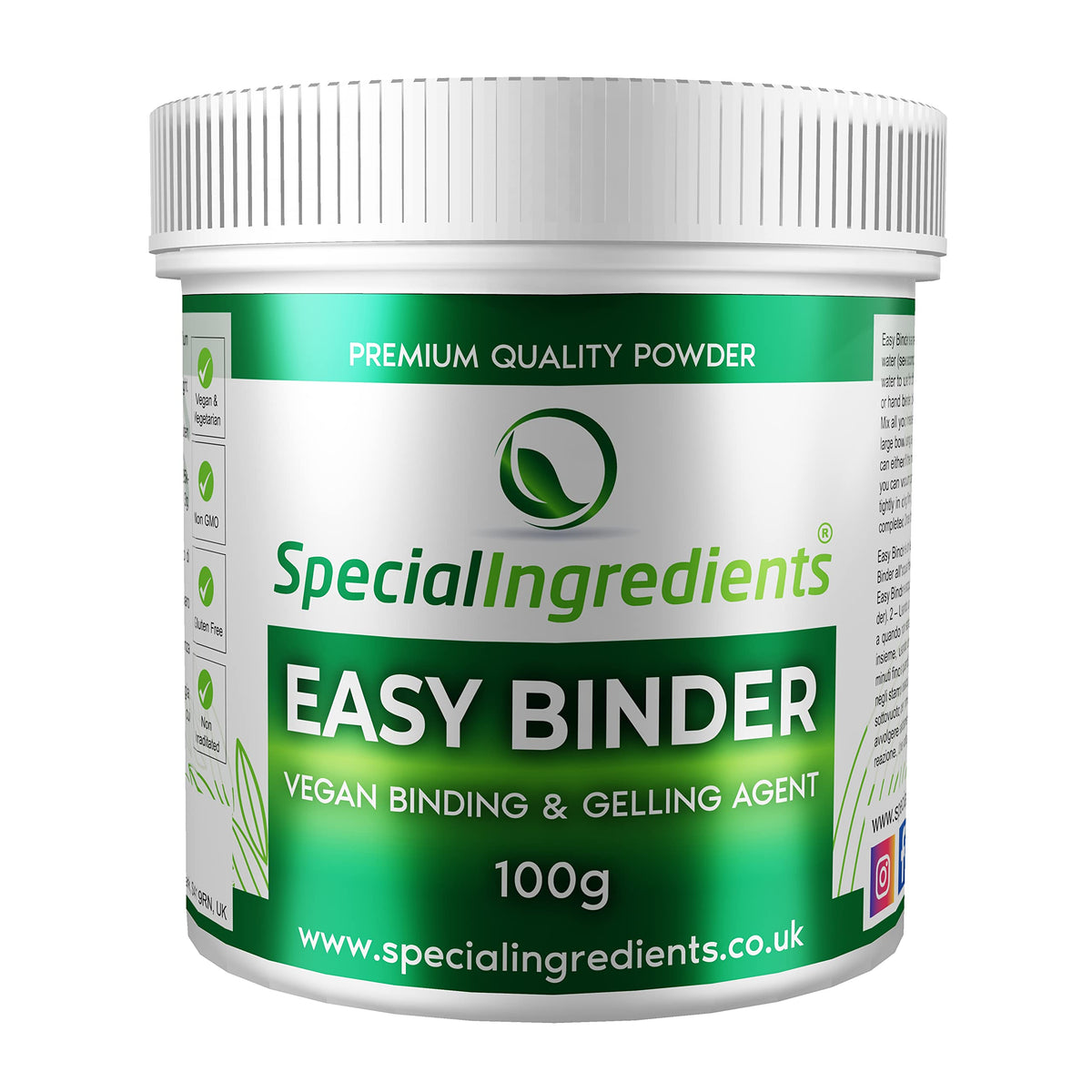 SPECIAL INGREDIENTS Easy Binder 100g - Vegan Friendly Gelling Agent & Binder, No Heat Required (Comes with Free Recipe Booklet) - Recyclable Container