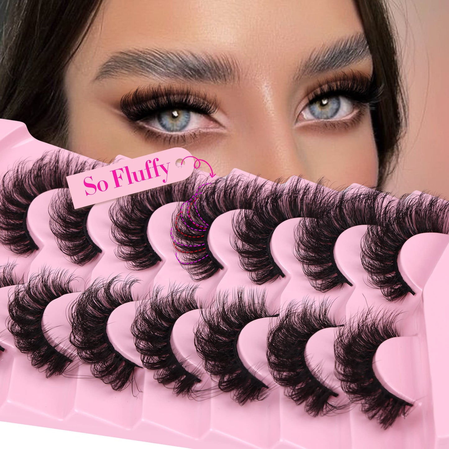 JIMIRE Eyelahes D Curl Faux Mink Lashes Fluffy Cat Eye 20MM Dramatic False Eyelashes Look Like Eyelash Extensions Cat Eye Lashes Wispy Full Eyelashes 7 Pairs Pack