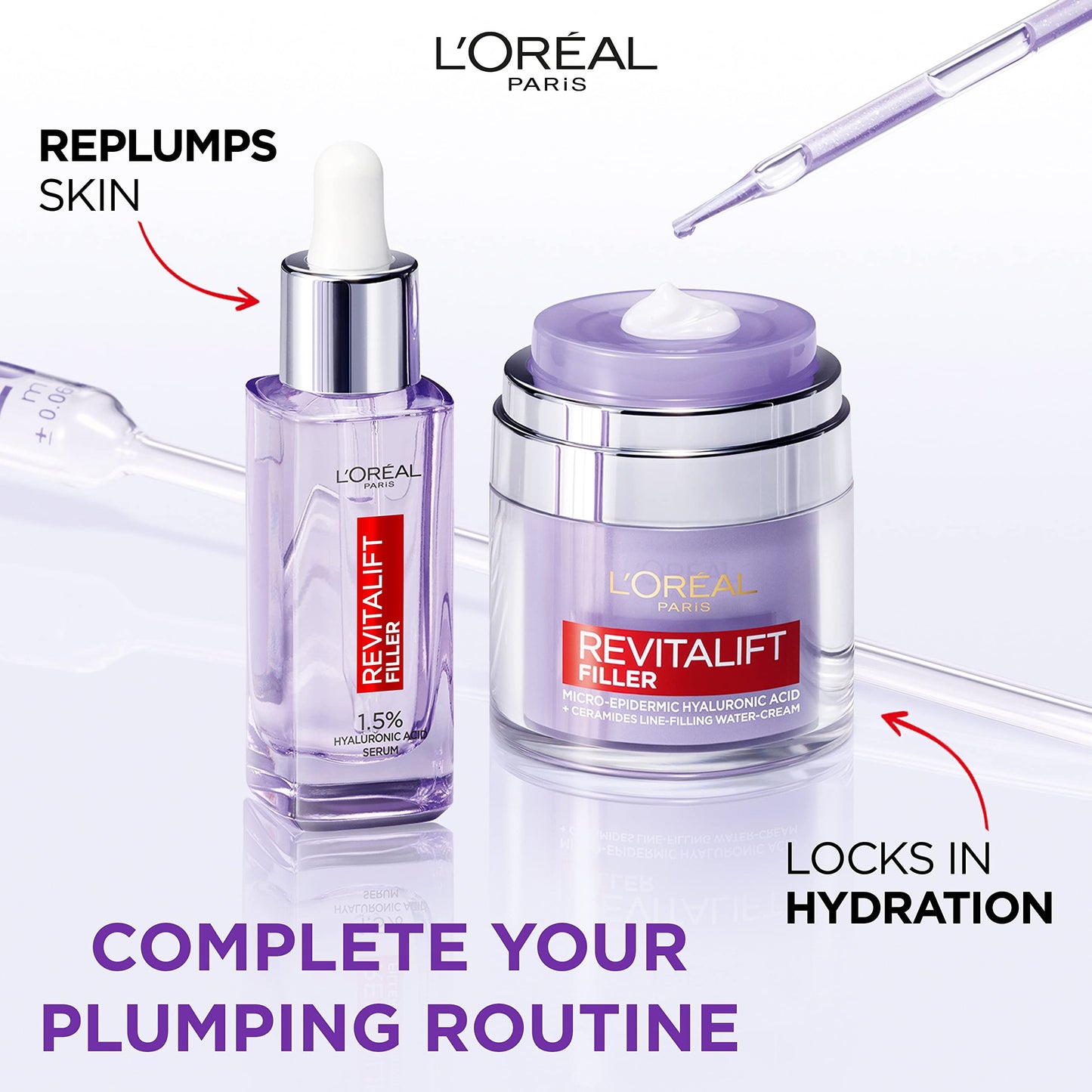 L'Oreal Paris Hyaluronic Acid Serum Revitalift Filler [+Hyaluronic Acid], 1.5% Pure Concentrated Hyaluronic Acid Dropper Serum, 30ml