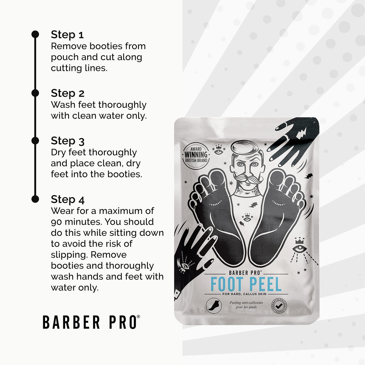 BARBER PRO FOOT PEEL Mask | UK SIZE 10 | Dead Skin Remover for Feet | Vegan Foot Peel Mask for Baby Soft Feet | Cracked Heel Repair | Exfoliating Socks | Foot Mask Peel |