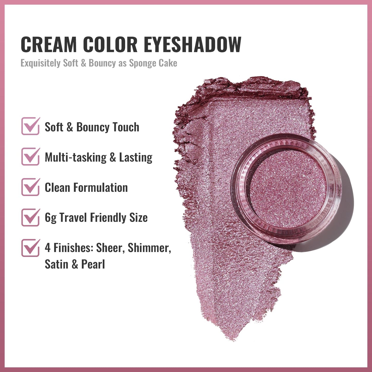 Oulac OULAC Cream Eyeshadow, Glitter Pink Eyeshadow, Holds Makeup For 12 Hours +, Waterproof and Sweatproof, Crease Resistant, Vegan | 06g, Lustering (12)