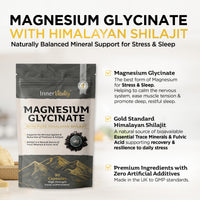 Magnesium Glycinate 2-in-1 with Himalayan Shilajit Minerals for Sleep, Relaxation & Natural Energy, High Strength Supplement - 90 Capsules Fulvic Acid Mineral Support Made in UK by Inner Vitality