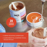Indi INDI Lion's Mane Mushroom Powder Supplement – Nootropic Brain Support for Focus & Mental Clarity – 15:1 Extract with Magnesium, CoQ-10 & Rhodiola – Chocolate Flavour, Vegan & Made in UK – 28 Servings