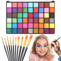 Yualucky Face Painting Kit for Children, 54 Colors Face Paint With 10 Pcs Brushes,Body Paint,WashableSafe & Non-Toxic Body Paint for Kids Adults Suitable for various festival makeup