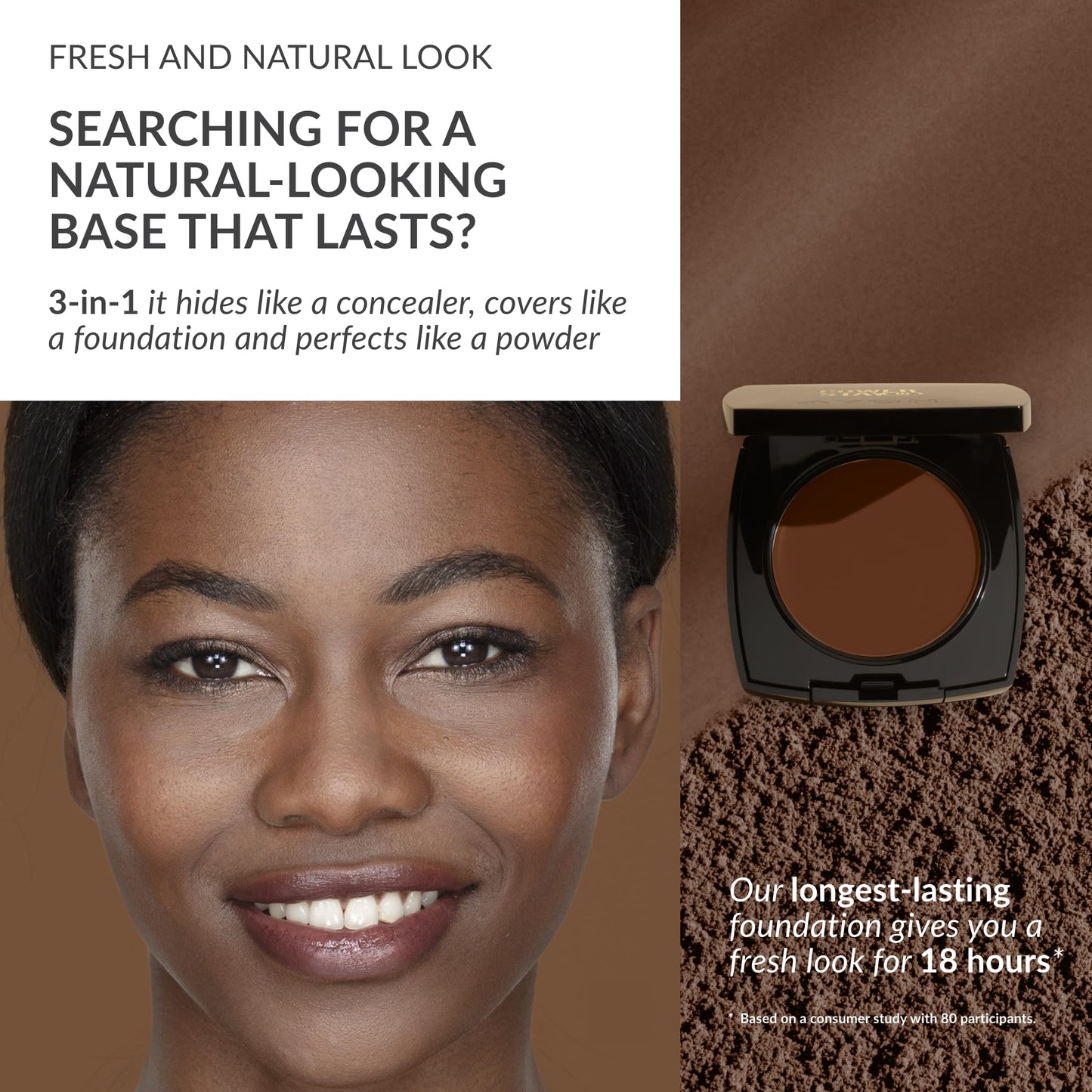 Avon Cream To Powder 3-in-1 Foundation, Concealer and Powder, Long Lasting Foundation Compact, Natural Looking Base that Lasts, SPF 15, 525N, Dark Cocoa