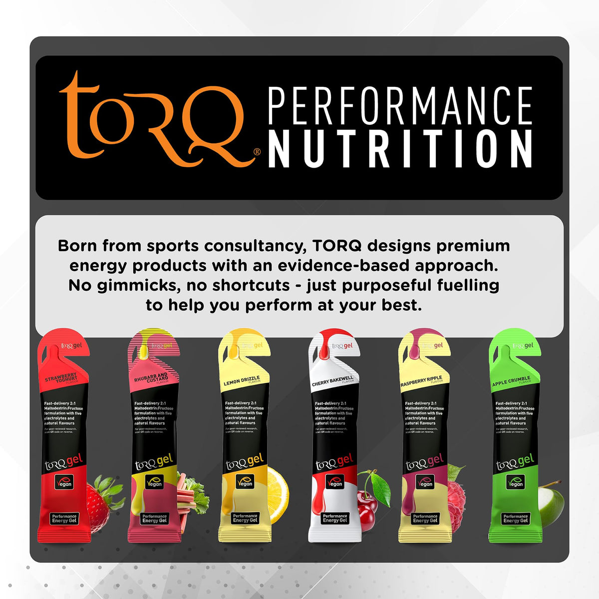 TORQ Running Gels with Caffeine & Electrolytes - 2:1 Maltodextrin: Fructose for Endurance Sports & Optimal Performance | Energy Gels for Running, Cycling & Sport - 89mg Guarana | 6 Pack Sample Box
