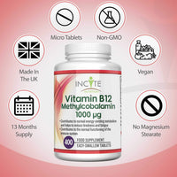Vitamin B12 1000mcg | Methylcobalamin 400 Easy Swallow Vegan Tablets (12+ Month’s Supply) | High Strength Quality Vitamin B12 | Suitable for Vegetarian (Vitamin B12)