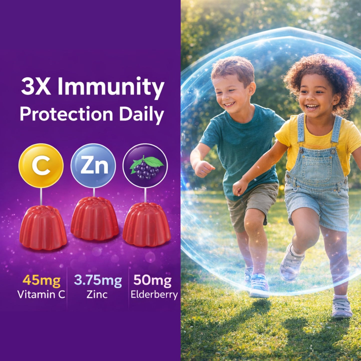 Bio Mirco BioMirco Kids Immune Support Vitamins, Zinc for Kids, Immune System Booster, Triple Immunity Gummies, Delicious Taste Children's Gummy with Vitamin C, Zinc and Natural Elderberry, Daily Immunity