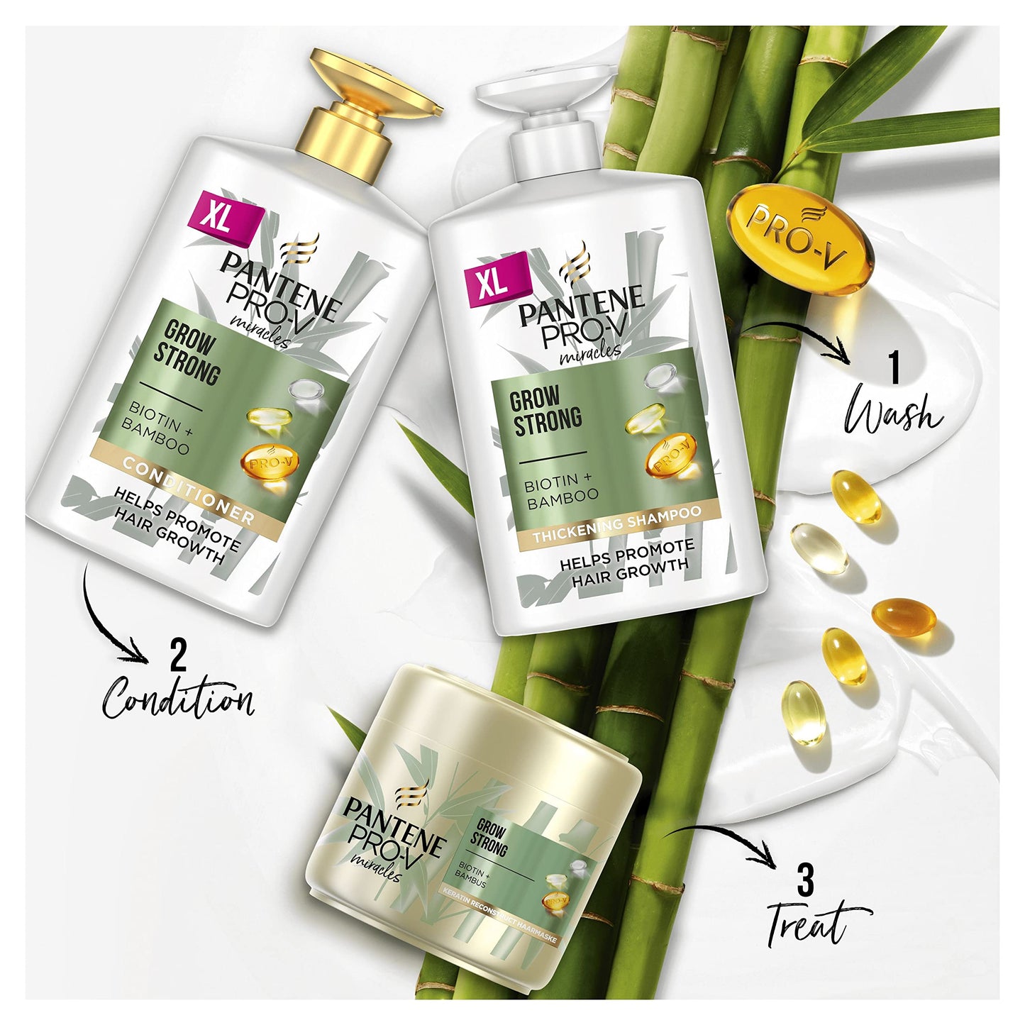 Pantene Hair Mask With Biotin, Keratin And Bamboo, Helps Support Hair Growth & Reduce Hair Loss, For Strong and Long Hair, Up To 100% Stronger Hair Against Styling Damage, 300ml