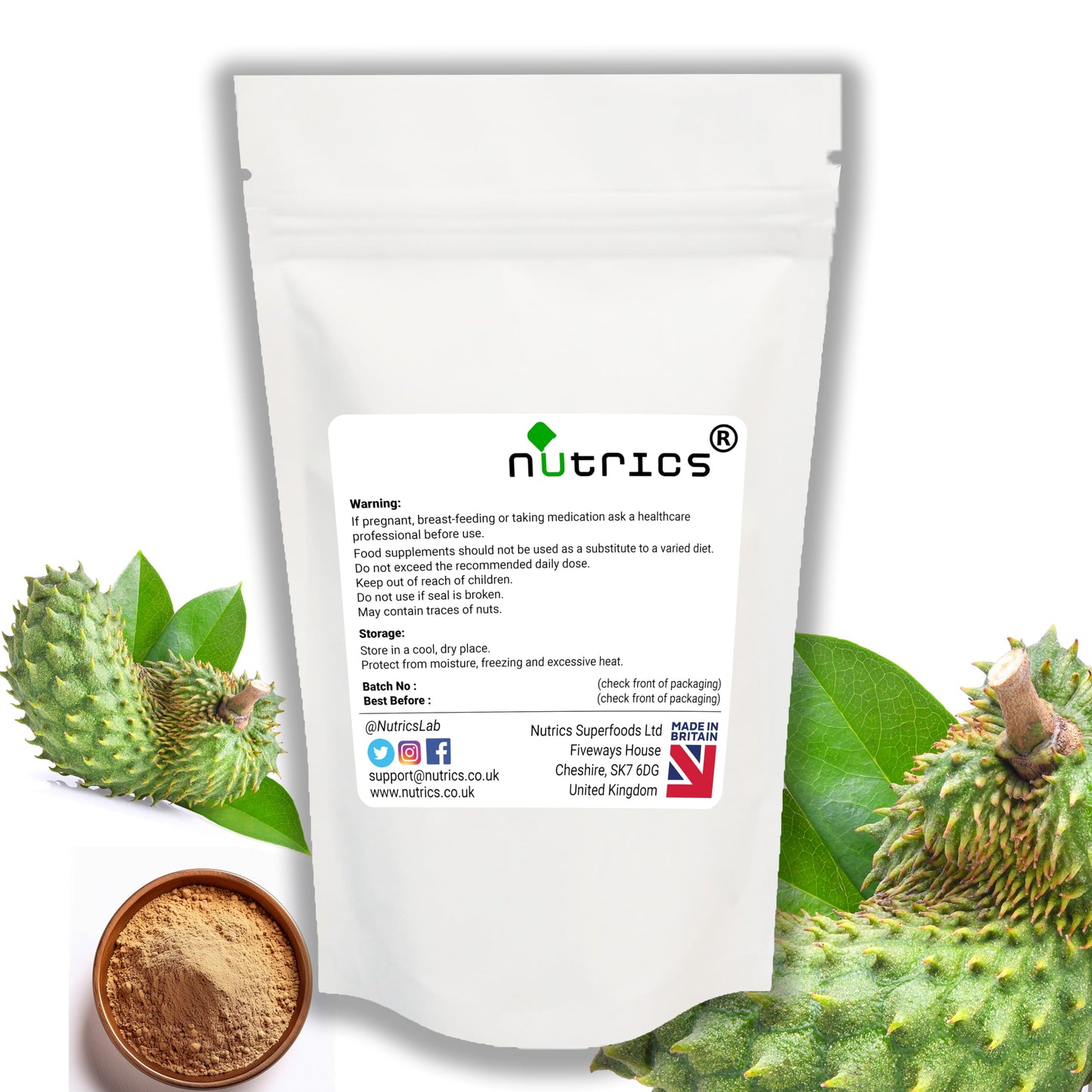 Nutrics® GRAVIOLA 10:1 Extract Powder 50g Soursop Fruit - Annona Muricata - Ten Times Stronger Than Powder - Suitable for Vegan Vegetarian