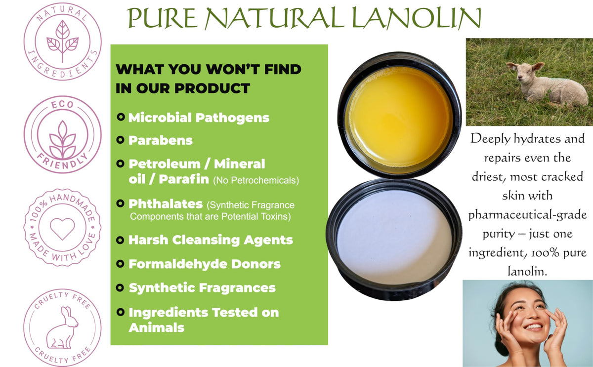 Avena Herbal Products Ultra-Pure Lanolin Cream Balm – Pharmaceutical Grade | Natural Moisturiser for Dry Cracked Lips, Hands, Heels, Nipples & Skin | Refined Anhydrous Lanolin UK Made (60ml)