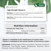 Vitamin A 10000 IU | 365 Tablets | Vitamin A as Retinol Acetate | High Strength | One Years Supply | Vegan and Vegatarian | by Carlyle