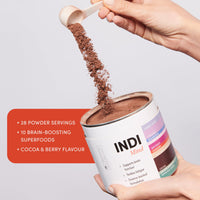 Indi Mind Supplement - Plant-Based Nootropic Powder for Brain Function - Improves Focus, Supports Memory and Combats Fatigue - Cocoa and Berry Flavour - 170g (28 Servings)