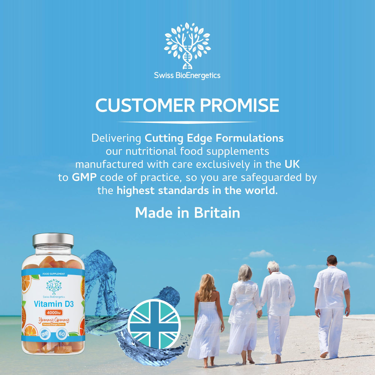 swiss bioenergetics Vitamin D3 Gummies 4000IU, 100µg - 60 Natural Orange Flavour Chewable Yummy Gummies - 2 Month Supply - Made in the UK