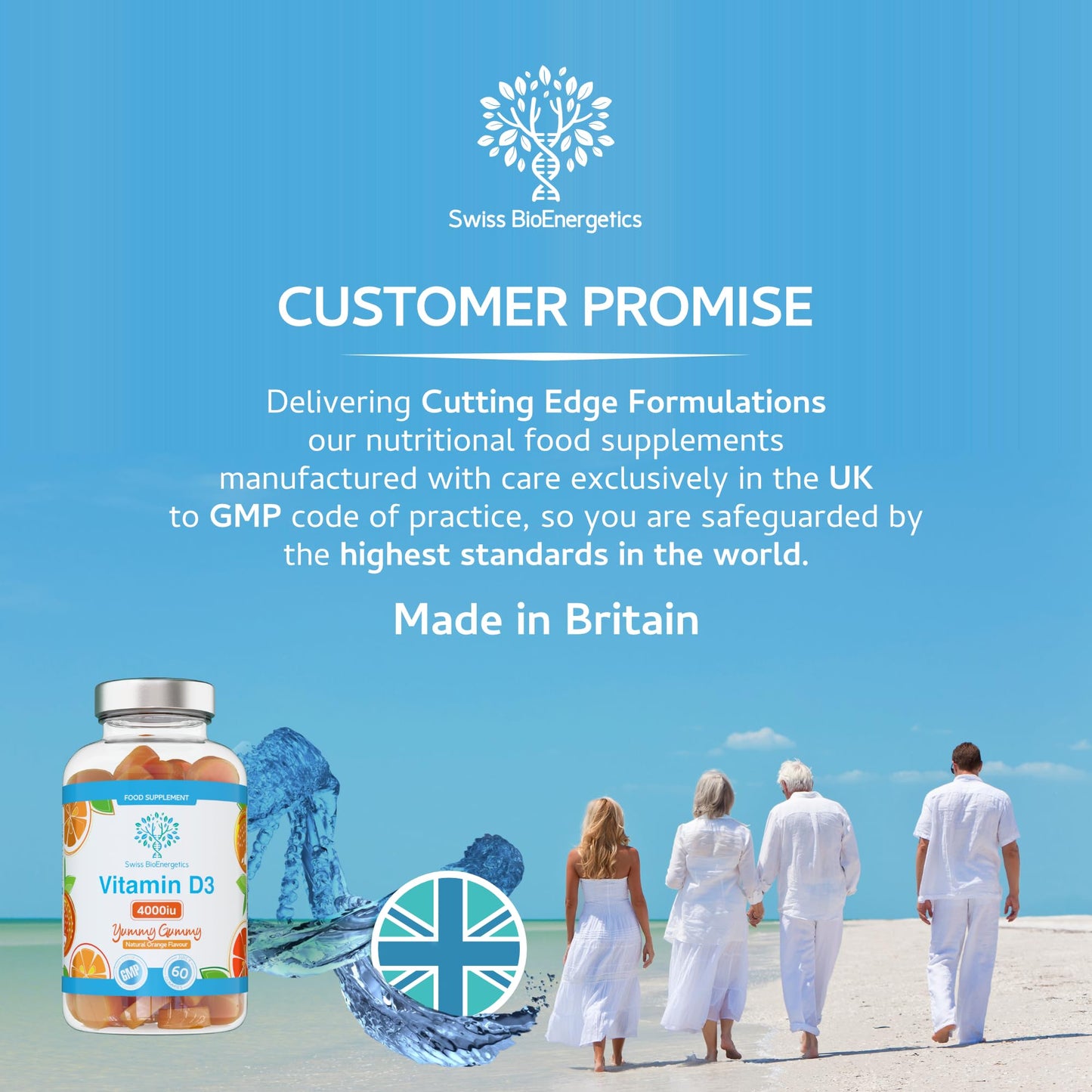 swiss bioenergetics Vitamin D3 Gummies 4000IU, 100µg - 60 Natural Orange Flavour Chewable Yummy Gummies - 2 Month Supply - Made in the UK